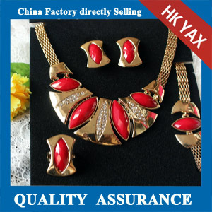 N019 ruby resin stone necklace set
